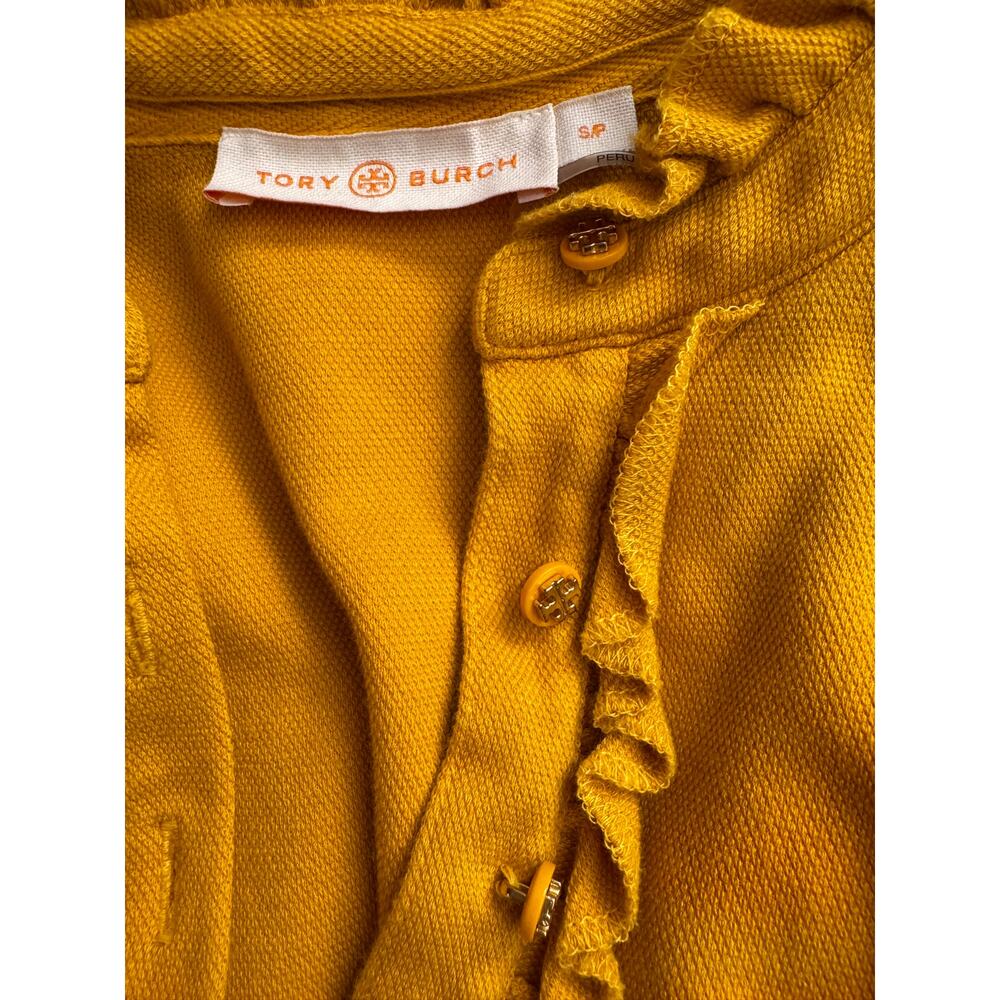 Tory Burch Women's Mustard Ruffle Trim Short Sleeve Knit Top Size S - Picture 6 of 8